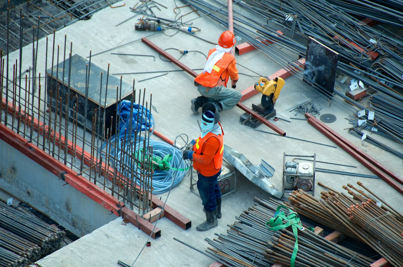 Construction site team at work